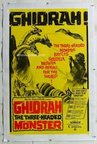 w252 GHIDRAH THE THREE HEADED MONSTER linen one-sheet movie poster '65 Toho