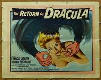 w070 RETURN OF DRACULA half-sheet movie poster '58 sexy vampire's victim!
