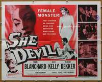 w072 SHE DEVIL half-sheet movie poster '57 inhuman female monster!