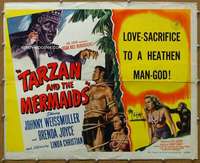 w074 TARZAN & THE MERMAIDS half-sheet movie poster '48 Johnny Weissmuller
