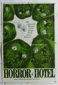 w254 HORROR HOTEL linen one-sheet movie poster '60 Christopher Lee