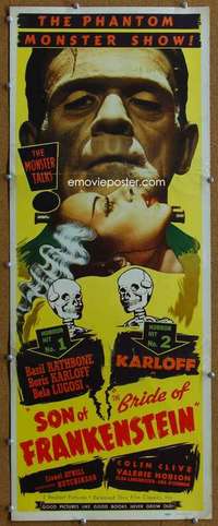 w040 SON OF FRANKENSTEIN/BRIDE OF FRANKENSTEIN insert movie poster '40s