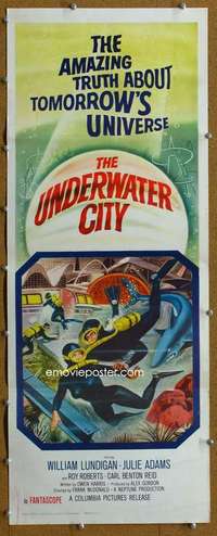 w044 UNDERWATER CITY insert movie poster '61 Lundigan, scuba sci-fi!