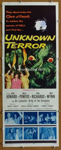 w045 UNKNOWN TERROR insert movie poster '57 explore secrets of HELL!
