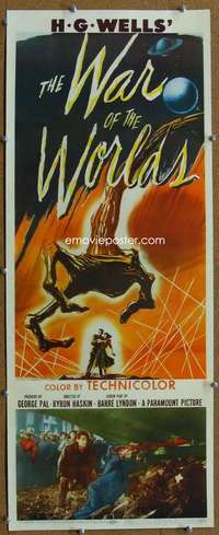 w046 WAR OF THE WORLDS insert movie poster '53 H.G. Wells classic!