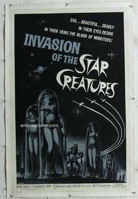 w257 INVASION OF THE STAR CREATURES linen one-sheet movie poster '62 AIP sci-fi!