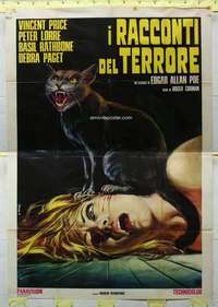 w141 TALES OF TERROR Italian two-panel movie poster '62 black cat image!