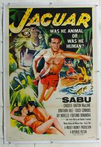 w258 JAGUAR linen one-sheet movie poster '55 Sabu, Chiquita, Barton MacLane