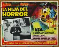 w154 DAUGHTER OF HORROR Mexican movie lobby card '55 girl with knife!