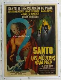 w233 SANTO VS LAS MUJERES VAMPIRO linen Mexican movie poster '62