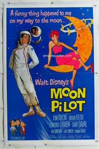 w262 MOON PILOT linen one-sheet movie poster '62 Walt Disney, Tom Tryon