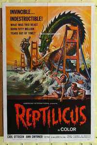 w296 REPTILICUS one-sheet movie poster '62 giant lizard, AIP sci-fi!