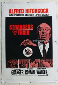 w274 STRANGERS ON A TRAIN linen one-sheet movie poster R61 Hitchcock image!