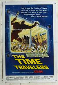 w277 TIME TRAVELERS linen one-sheet movie poster '64 Foster, AIP schlock!