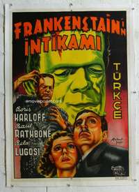 w015 SON OF FRANKENSTEIN linen Turkish movie poster '39 Boris Karloff