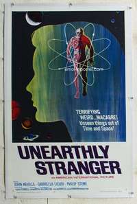 w282 UNEARTHLY STRANGER linen one-sheet movie poster '64 sci-fi horror!