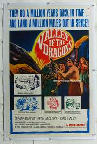 w284 VALLEY OF THE DRAGONS linen one-sheet movie poster '61 cool dinosaurs!