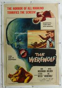 w288 WEREWOLF linen one-sheet movie poster '56 great wolf-man horror image!