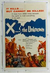 w290 X THE UNKNOWN linen one-sheet movie poster '57 spooky Hammer sci-fi!