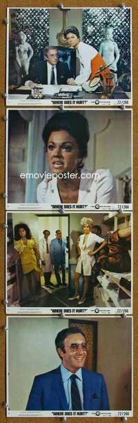 a531 WHERE DOES IT HURT 4 8x10 mini movie lobby cards '72 Sellers