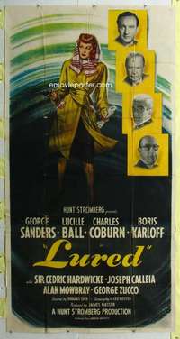 c064 LURED three-sheet movie poster '47 great full length Lucy Ball image!