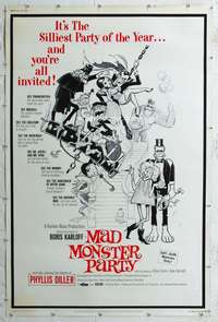 c153 MAD MONSTER PARTY Forty by Sixty movie poster '68 Karloff, horror art!