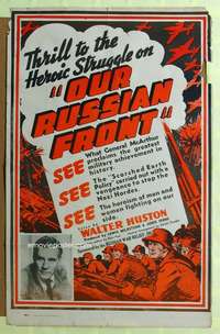 c029 OUR RUSSIAN FRONT one-sheet movie poster '42 Walter Huston WWII doc!