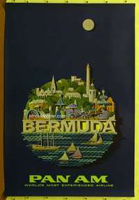 c078 PAN AM BERMUDA travel poster '50s Ray Ameijide art!