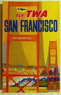 c076 FLY TWA SAN FRANCISCO travel poster 1960s California!