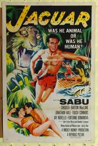 d231 JAGUAR 27x41 one-sheet movie poster '55 Sabu, Chiquita, Barton MacLane