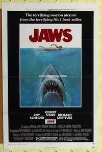 d233 JAWS 27x41 one-sheet movie poster '75 Steven Spielberg classic shark!