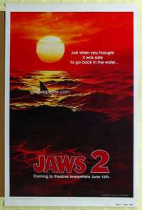 d234 JAWS 2 teaser 27x41 one-sheet movie poster '78 Roy Scheider, man-eating shark!