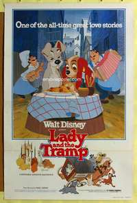 d248 LADY & THE TRAMP 27x41 one-sheet movie poster R80 classic spaghetti eating!