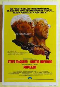 d330 PAPILLON Spanish/U.S. 1sh R77 great art of prisoners Steve McQueen & Dustin Hoffman by Tom Jung!