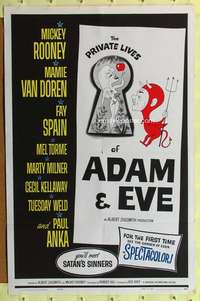d344 PRIVATE LIVES OF ADAM & EVE 27x41 one-sheet movie poster '60 Rooney,Van Doren