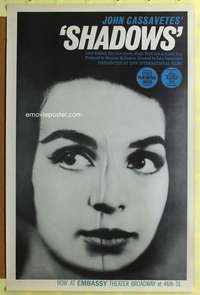 d397 SHADOWS advance 27x41 one-sheet movie poster '61 John Cassavetes