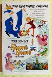 d436 SWORD IN THE STONE style A 27x41 one-sheet movie poster '64 Disney, King Arthur!