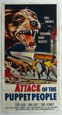 e006 ATTACK OF THE PUPPET PEOPLE linen three-sheet movie poster '58 wild!