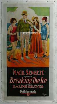 e008 BREAKING THE ICE linen three-sheet movie poster '25 Mack Sennett