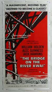 e009 BRIDGE ON THE RIVER KWAI linen three-sheet movie poster '58 William Holden
