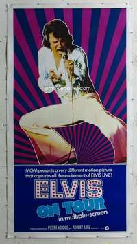 e019 ELVIS ON TOUR linen three-sheet movie poster '72 classic Presley image!