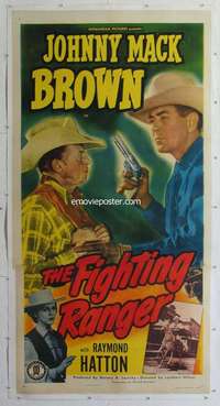 e021 FIGHTING RANGER linen three-sheet movie poster '48 Johnny Mack Brown
