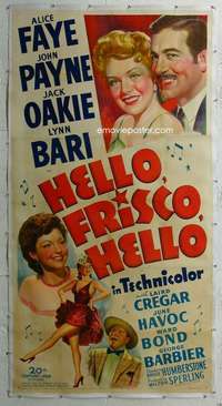 e028 HELLO, FRISCO, HELLO linen three-sheet movie poster '43 Alice Faye, Payne