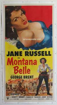 e045 MONTANA BELLE linen three-sheet movie poster '52 super sexy Jane Russell!