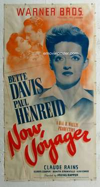 e050 NOW VOYAGER linen three-sheet movie poster '42 Bette Davis, Paul Henreid