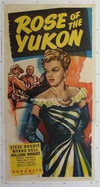 e056 ROSE OF THE YUKON linen three-sheet movie poster '48 Myrna Dell, Alaska!