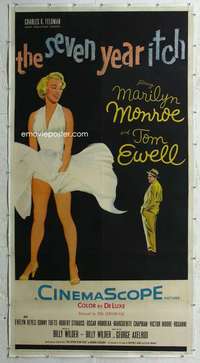 e001 SEVEN YEAR ITCH linen three-sheet movie poster '55 sexy Marilyn Monroe!