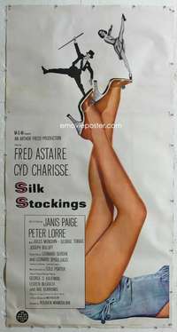 e059 SILK STOCKINGS linen three-sheet movie poster '57 Astaire, Cyd Charisse