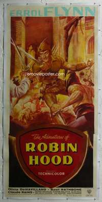 e002 ADVENTURES OF ROBIN HOOD linen English three-sheet movie poster '38 Flynn