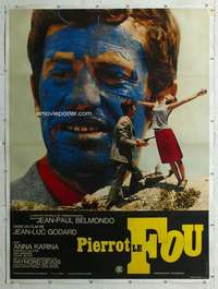 e135 PIERROT LE FOU linen French one-panel movie poster '69 Jean-Luc Goddard